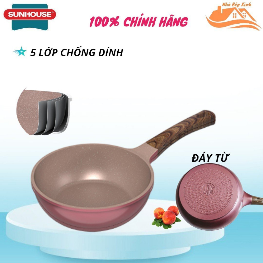 SUNHOUSE หิน กระทะก้นลึกแบบไม่ติดทนทานเป็นพิเศษ 20-24CM (DP20MP - DP24MP)