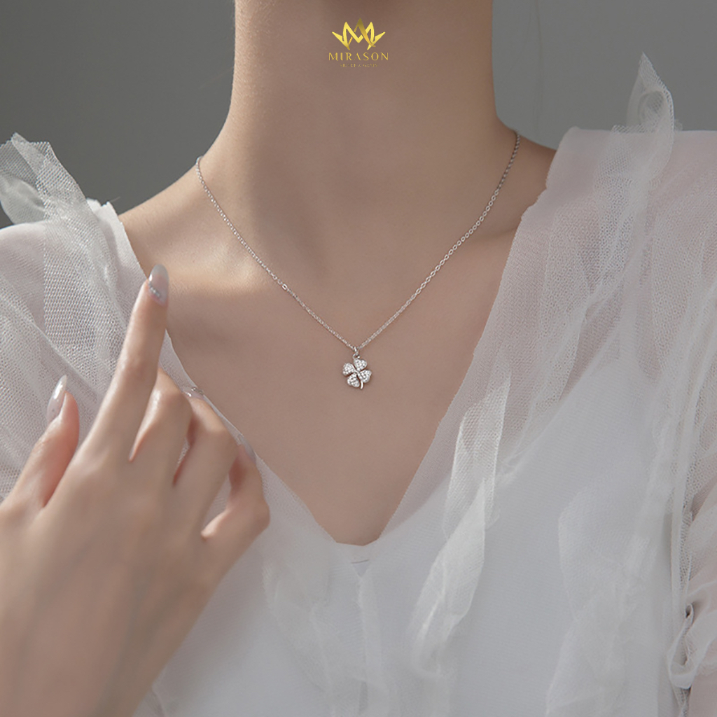 S925 สร้อยคอเงิน Lucky Four Leaf Clover Stone Encrusted หรูหรา - MIRASON MDC125
