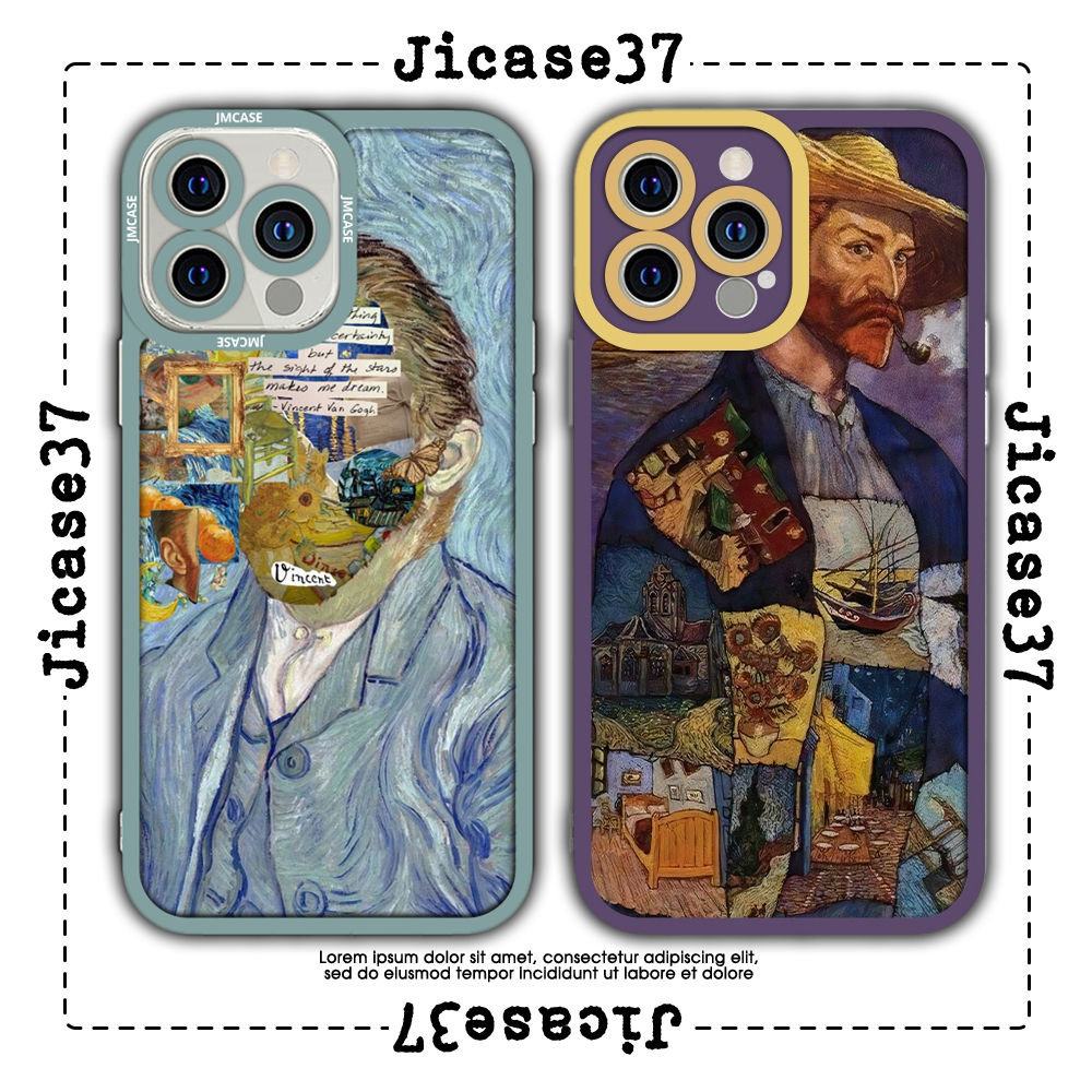 JM CASE Vincent Van Gogh ขอบสี่เหลี่ยม iphone CASE ภาพตัดปะศิลปะ 6/6pl/6s/6spl/7/7pl/8/8pl/x/xs/11/1