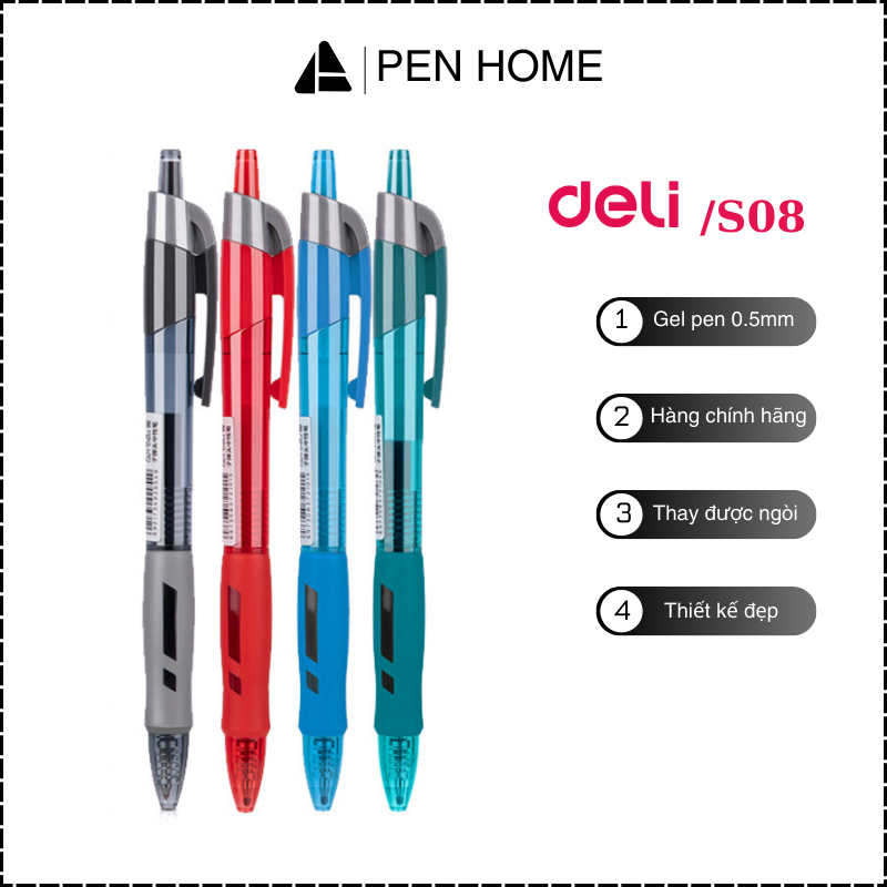 ปากกาเจล Deli S08 พร้อมหมึกสี 0.5mm nib (สินค้าแท้)