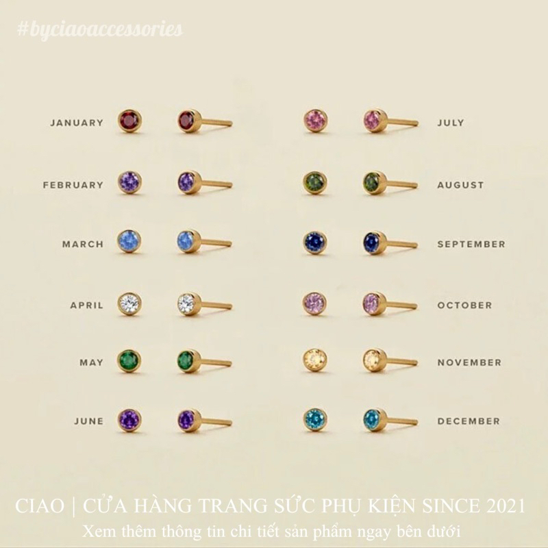 [CIAO ITEMS] ต่างหู/ต่างหูไทเทเนียมสแตนเลสพร้อมลูกปัดสัญลักษณ์ 12 เดือน Birthstone Ciao