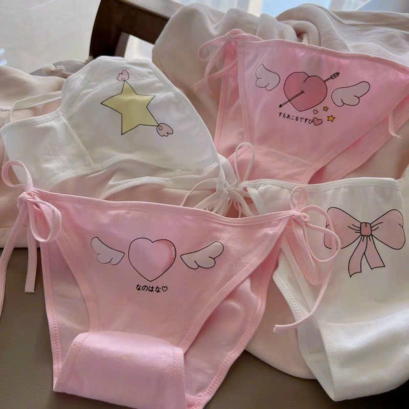 ACL-COMBO กางเกงสายน่ารักหัวใจสวย 305- กางเกงชั้นในสตรีผ้าฝ้ายสตรอเบอร์รี่พร้อมผ้าผูกคอสะโพกน่ารัก -