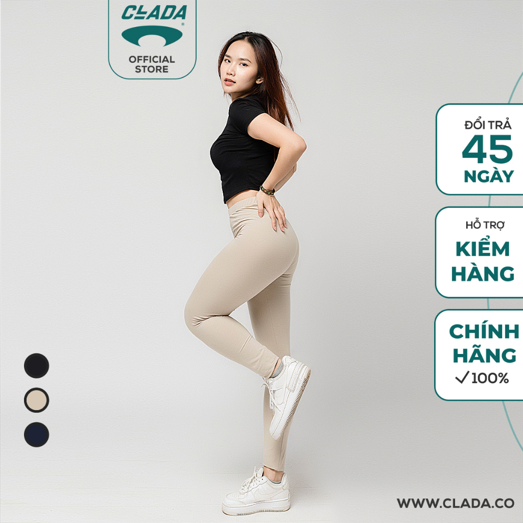 กางเกงเลกกิ้งผ้าฝ้ายยาวผู้หญิงเอวสูงดูดซับซุปเปอร์ 4-Way Stretch Butt Lift และ Flattering CLADA - QL