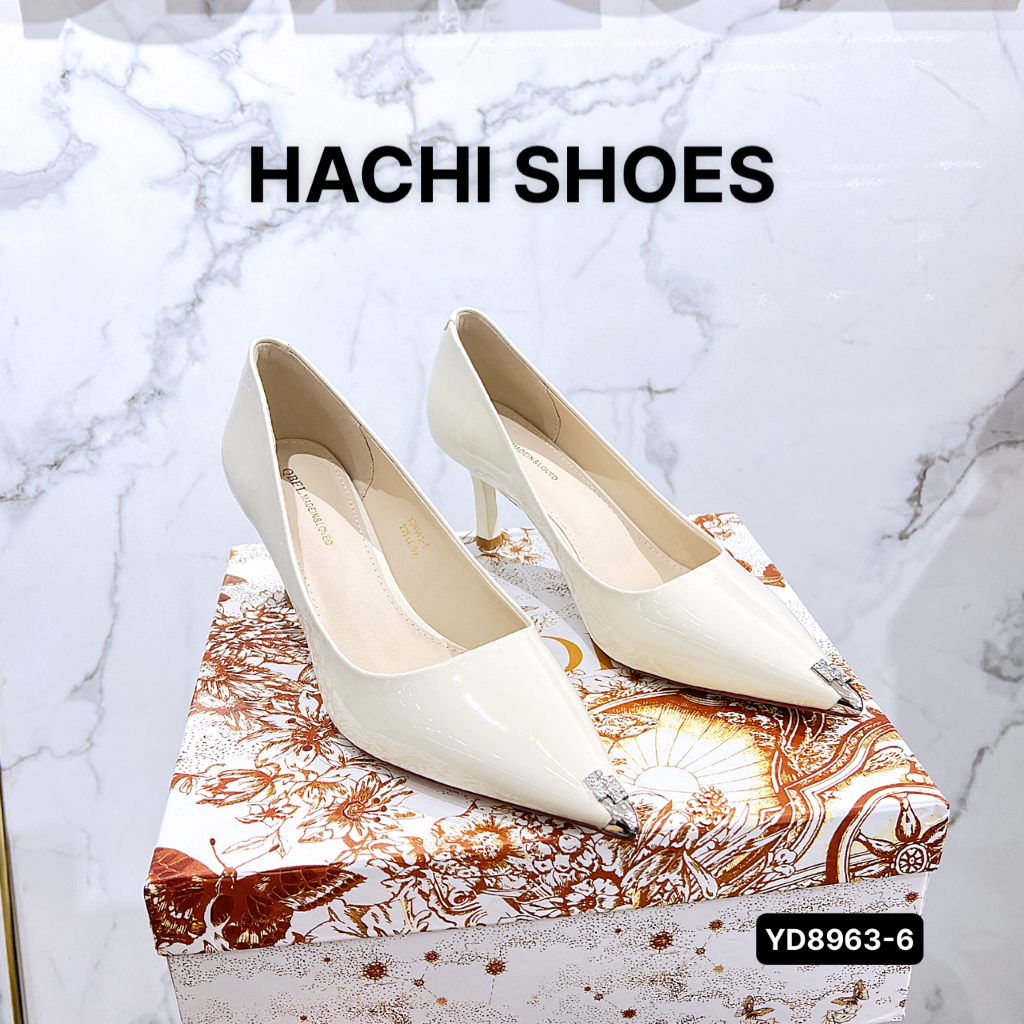 รองเท้าส้นสูงหัวแหลมหนังสิทธิบัตรแบบนุ่ม 7p QC YD8963-6 - HACHI SHOES