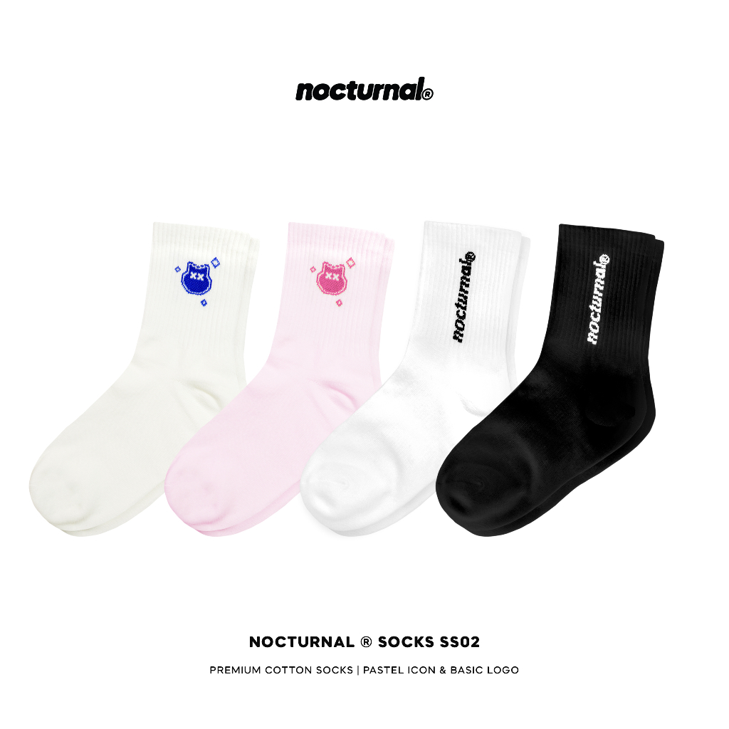 Nocturnal Socks SS02 Cotton Unisex Local Brand Cream Pink Black White