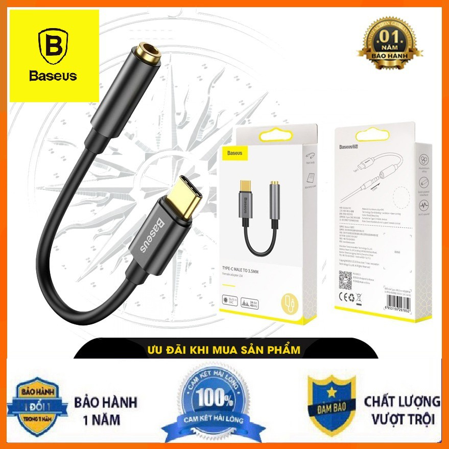 Baseus L54 Type-C ถึง 3.5 มม. สายแปลงพอร์ต - สายแปลงหูฟัง 1 ปีของแท้