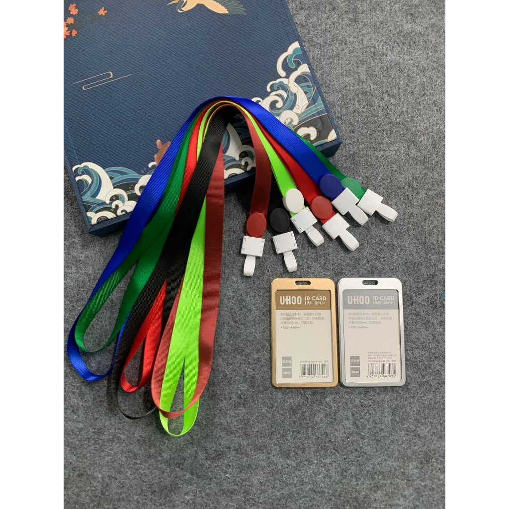 Uhoo สายคล้องบัตรตะขอพลาสติก Uhoo 1.5 ซม. ตะขอพลาสติก สายผ้าไหม Combo + เคสอลูมิเนียม