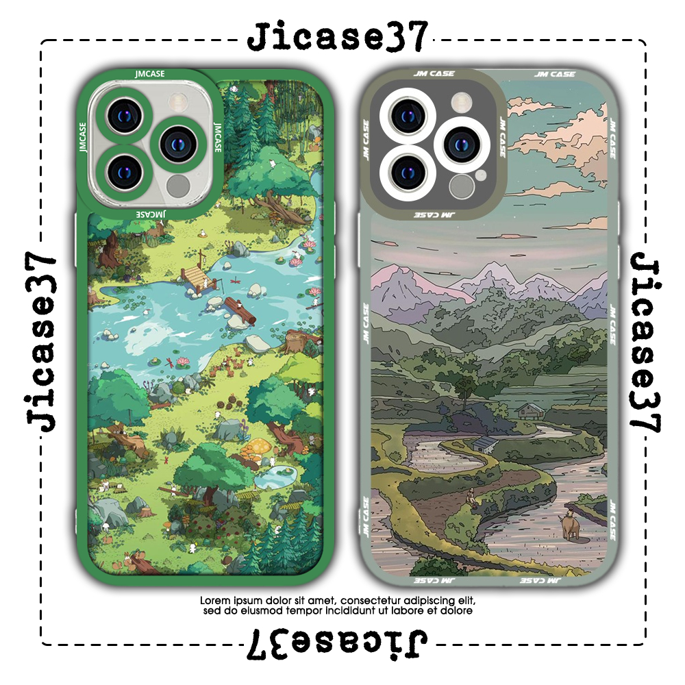 JMCase Square Edge iphone Case Countryside Painting Anime Manga 7/7plus/8/8plus/x/xs/11/12/pro/max/p