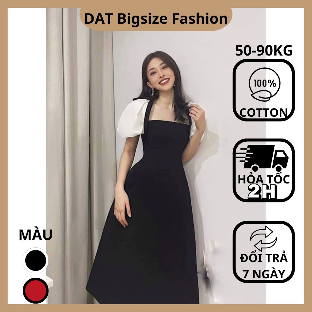เดรสคอเหลี่ยมแขนพัฟ 2 COLORS STANDARD DESIGN BIGSIZE 50-90kg