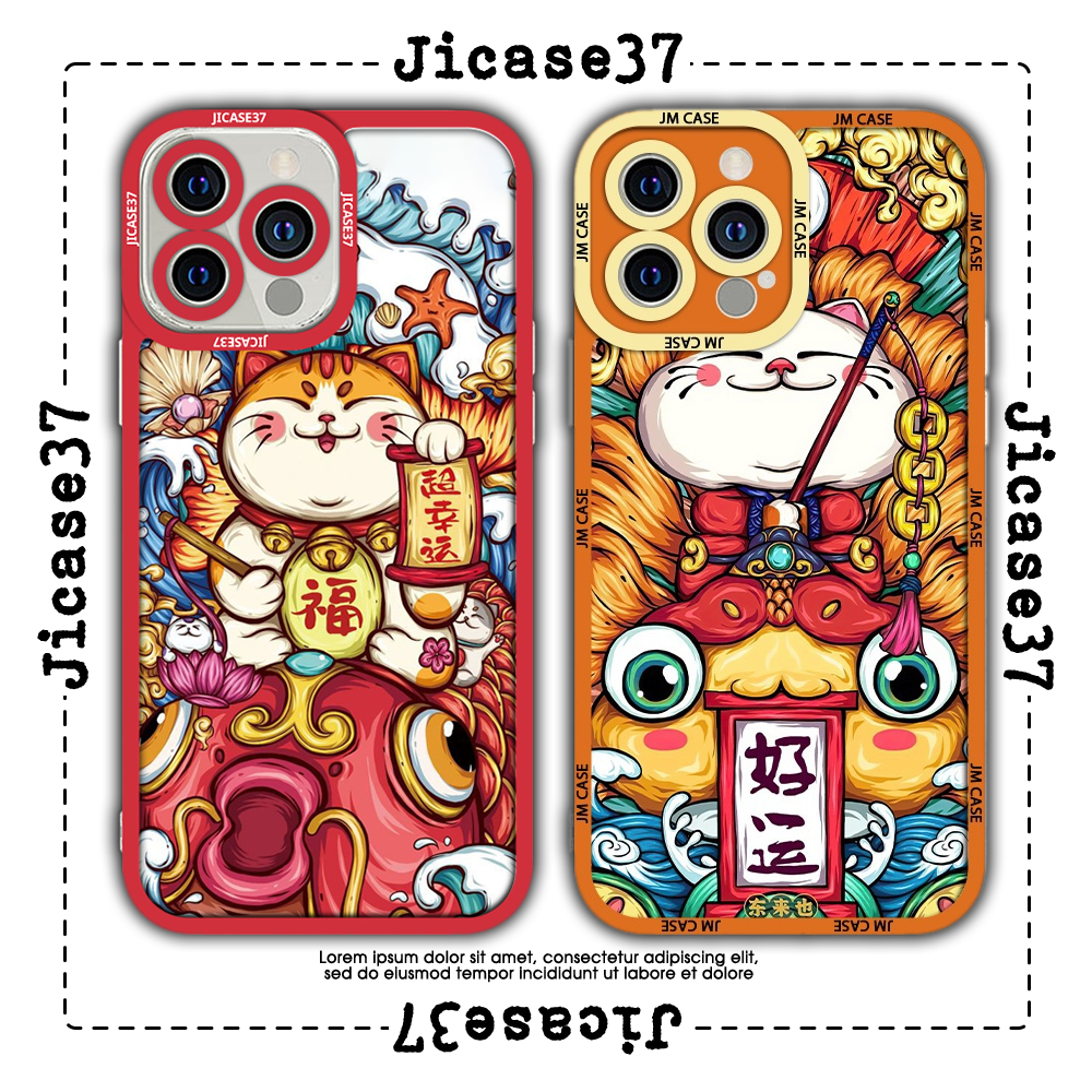 JM CASE Square Edge iphone CASE สวยมาก คุณภาพสูง Lucky Cat 6/6pl/6s/6spl/7/7pl/8/8pl/x/xs/11/12/13/p