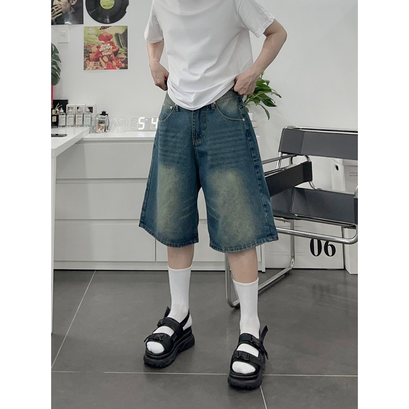 JEANS SHORTS 38 STRIPED SHORTS UNISEX FORM FOR MEN AND WOMEN (รูปถ่ายจริง)
