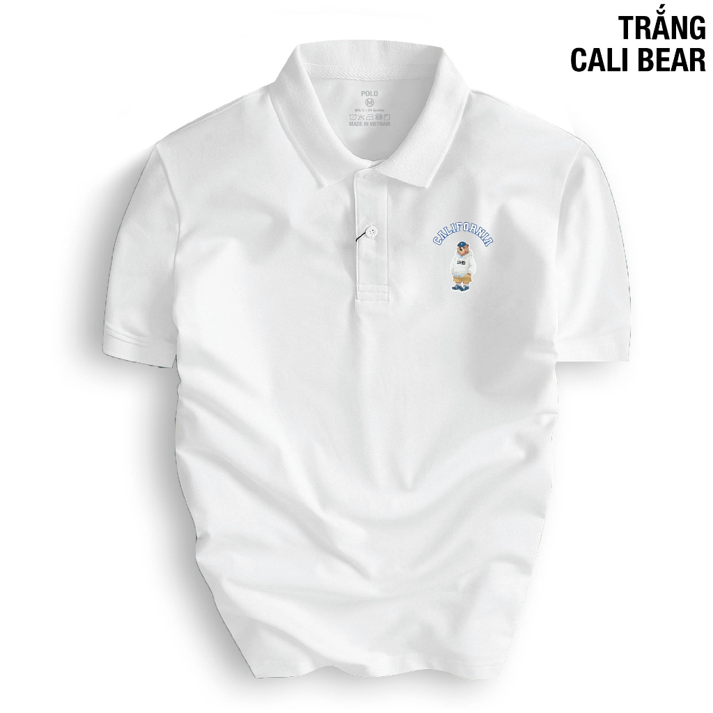 CALI BEAR เสื้อโปโลผู้ชายคอปกเปิดลง BASIC CVC หนังจระเข้หรูหรา - POLOUTFIT
