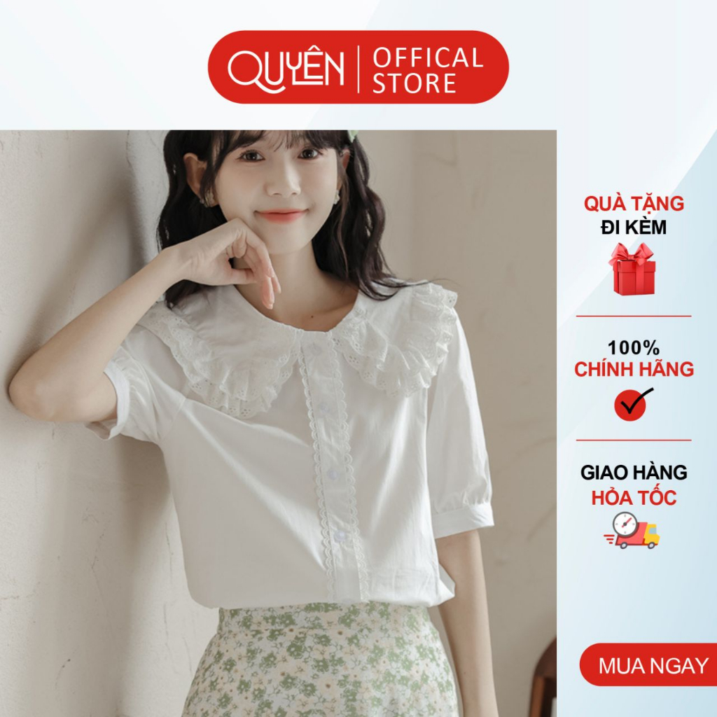 เสื้อคอปกบัวเลดี้น่ารักแต่งระบายแขนพอง สีขาว SMT035