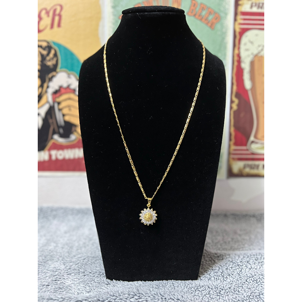 สร้อยคอแกะสลัก 18KGP ดอกพระอาทิตย์ญี่ปุ่น