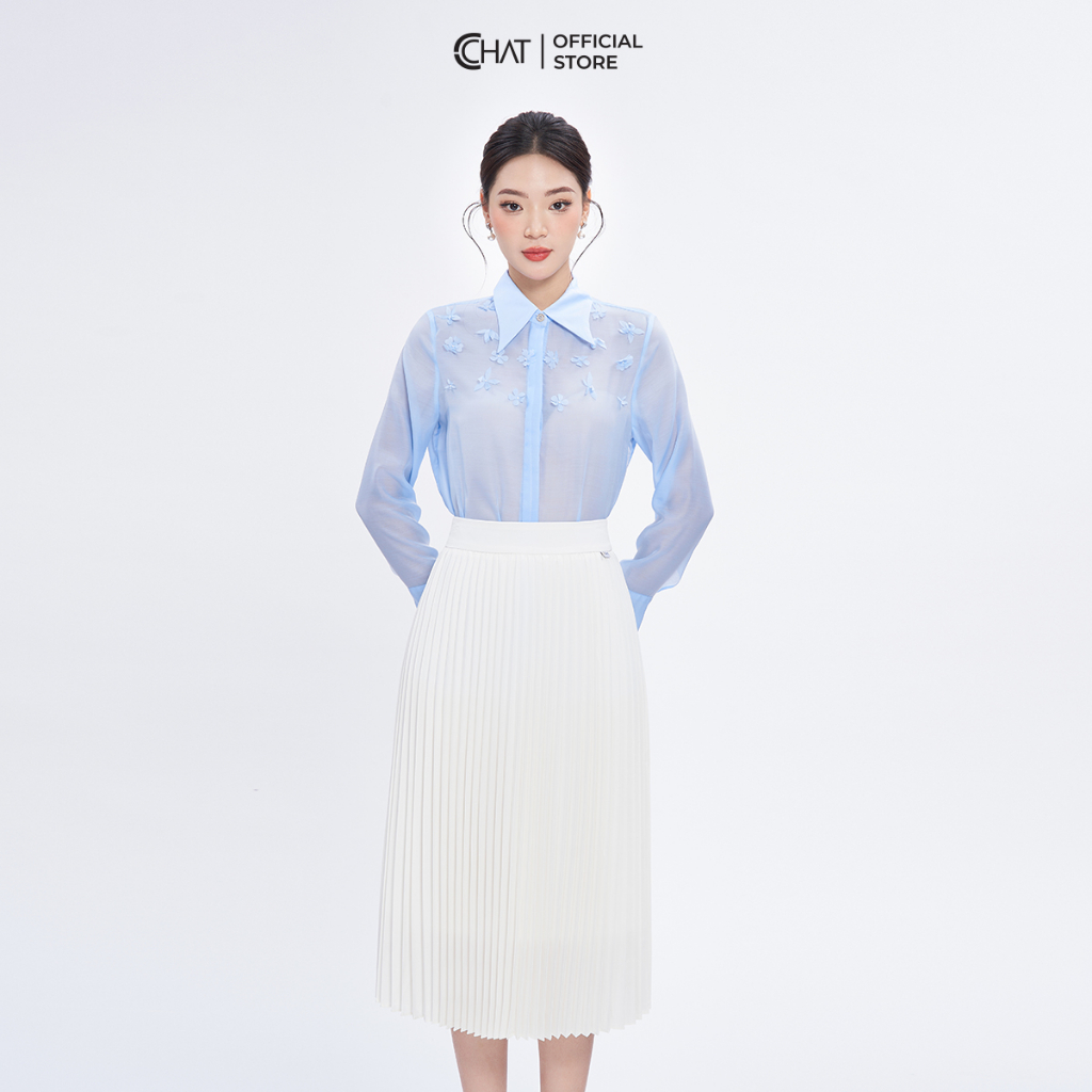 เสื้อคอปกเยอรมันผู้หญิงดอกไม้ตกแต่งผ้าชีฟองคุณภาพสูง 53fdv9001เซนต์