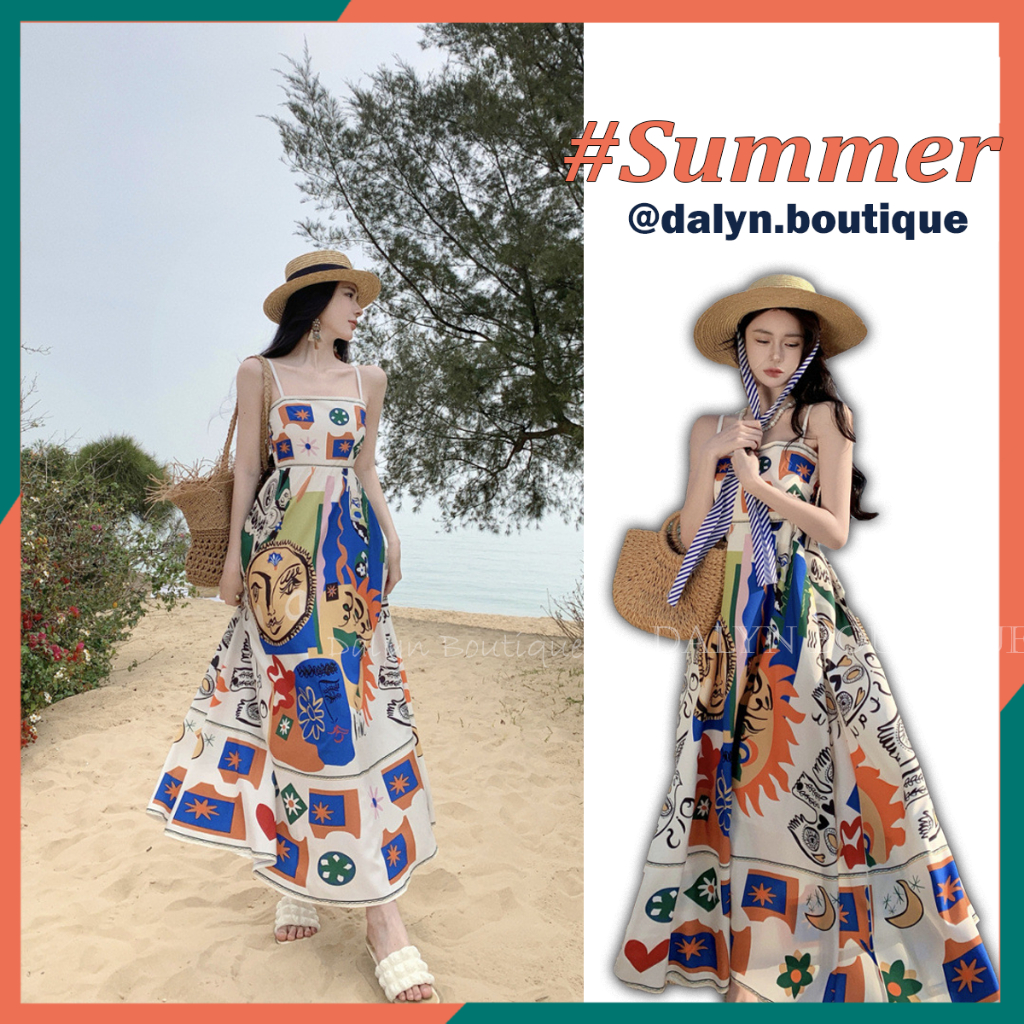 Qc Elastic Waist 2-Strap Maxi Dress, Trend Patterned Beach Dress - Dalyn