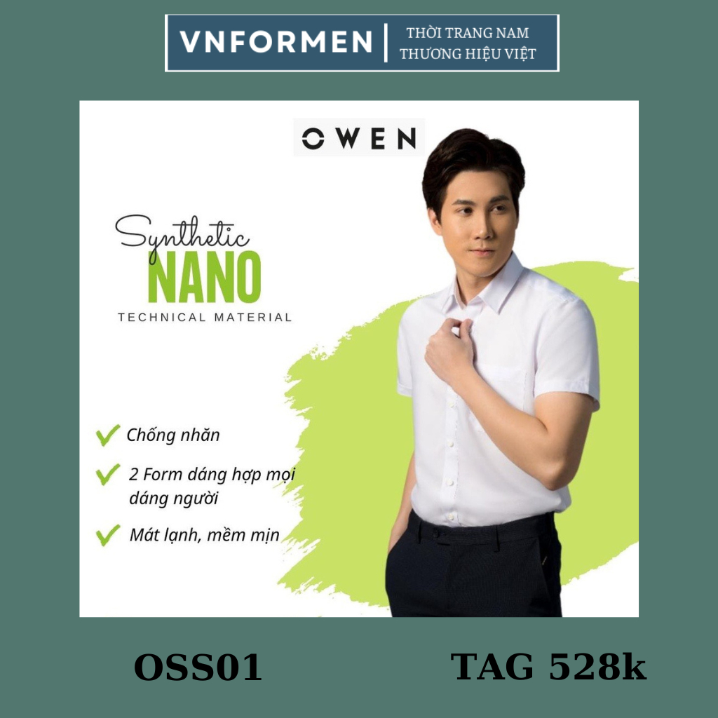 Owen เสื้อเชิ้ตสีขาวล้วนแขนสั้น Nano 100% นุ่มเท่ปกติมีกระเป๋า ทรงเข้ารูปไม่มีกระเป๋า OSS01-OSS02-OS