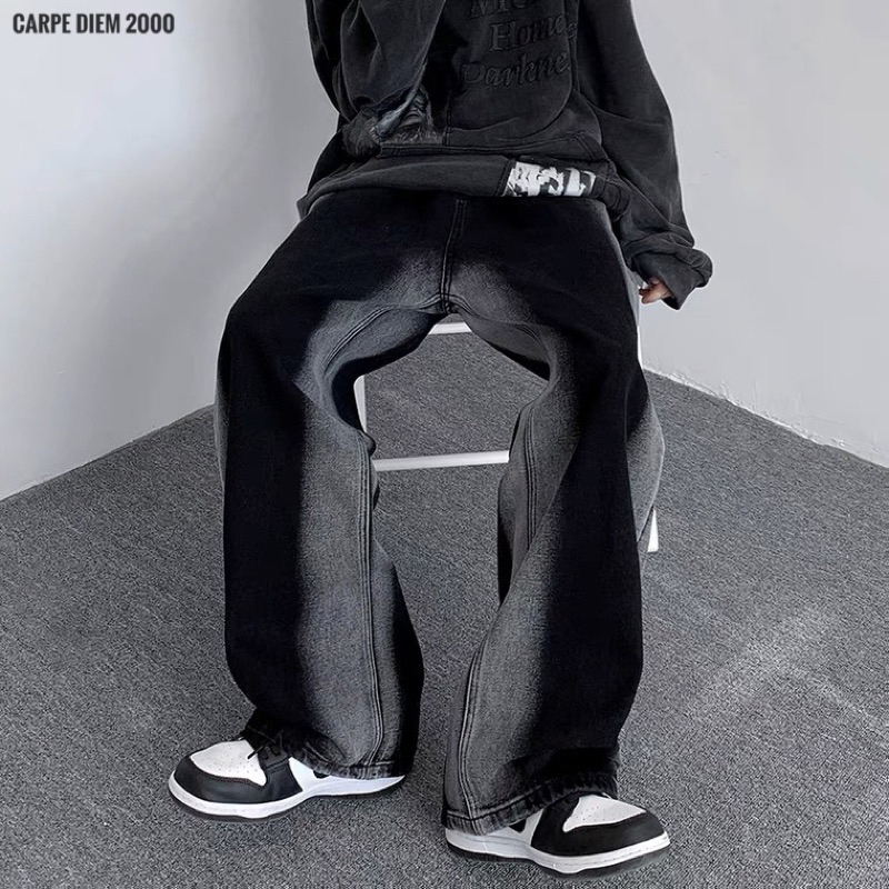 Nevermore Jeans N29 - กางเกงยีนส์ขากว้างสีดําและสีเทาอินเทรนด์