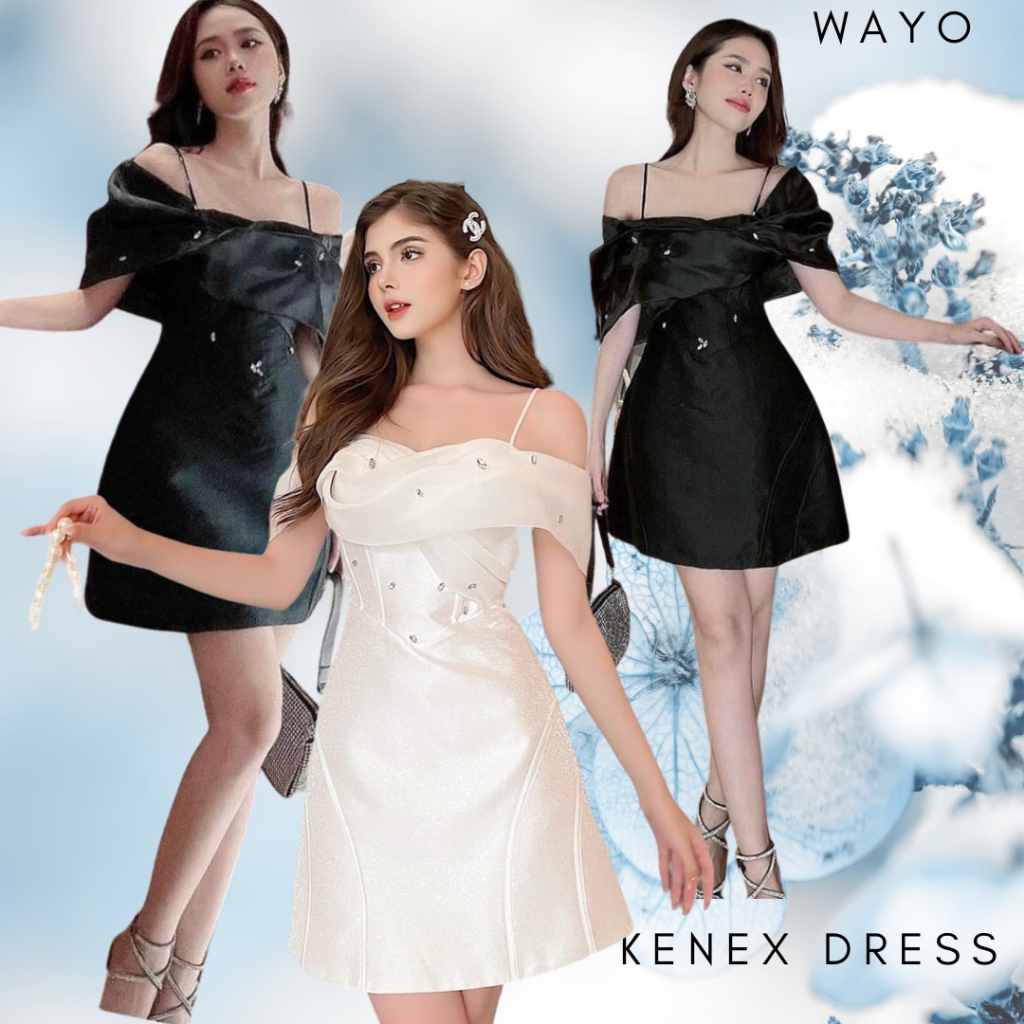 [Kenex Dress] WAYO เดรสดีไซน์สองสายผสมผ้าชีฟองประดับหินคุณภาพสูงหรูหรา