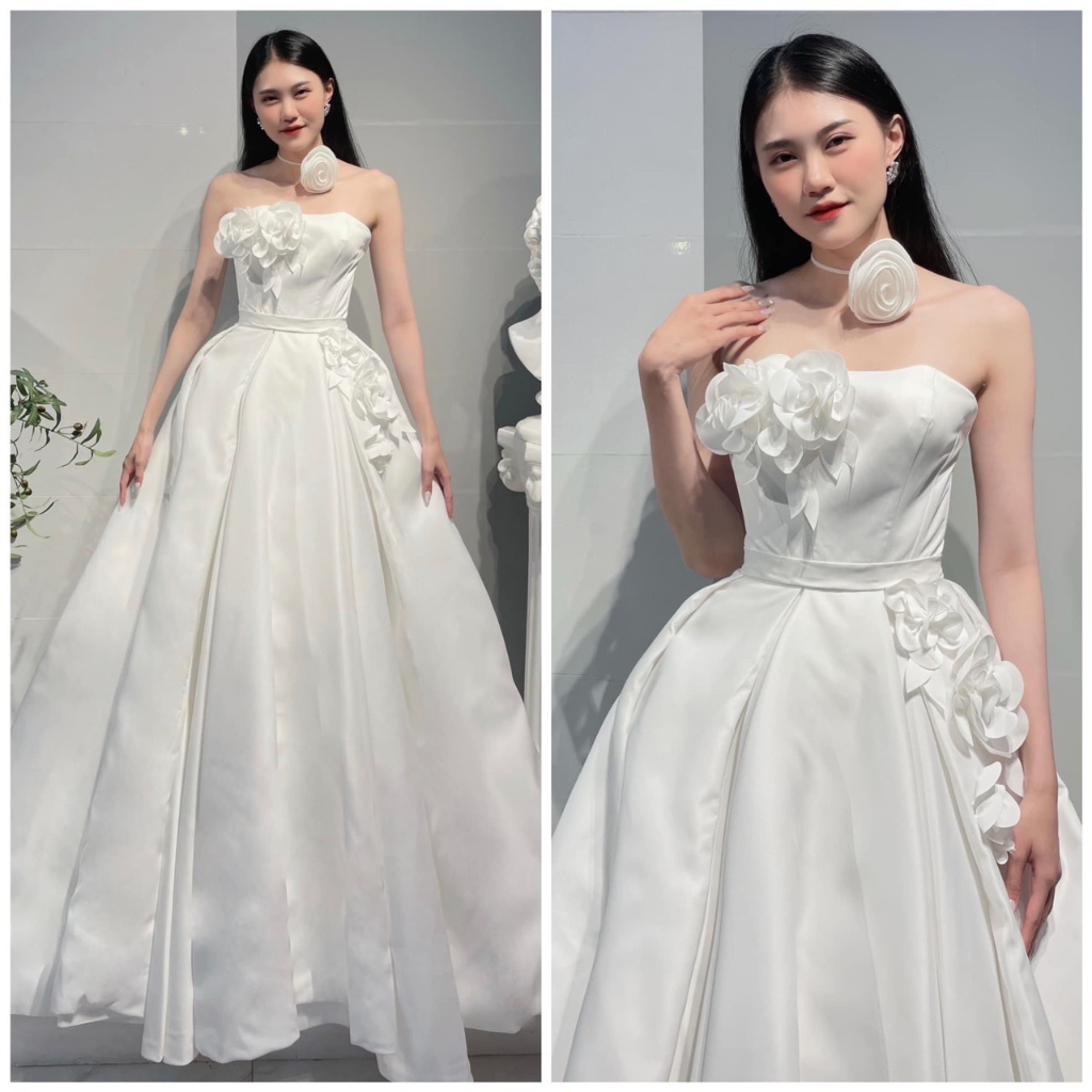 Ms1580y583y BEAUTIFUL FLOWERED BRIDE dress (เดรสคัพ, ดอกไม้โบราณ) ภาพถ่ายและวิดีโอจริง 10000%