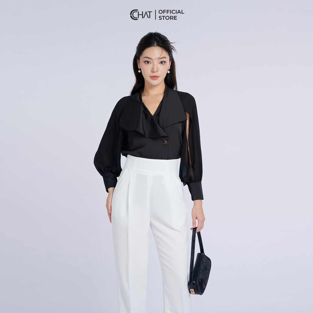 เสื้อเชิ้ตผู้หญิงคอปกเดรปและแขนแยกวัสดุนุ่มคุณภาพสูง 53fdl8022เซนต์