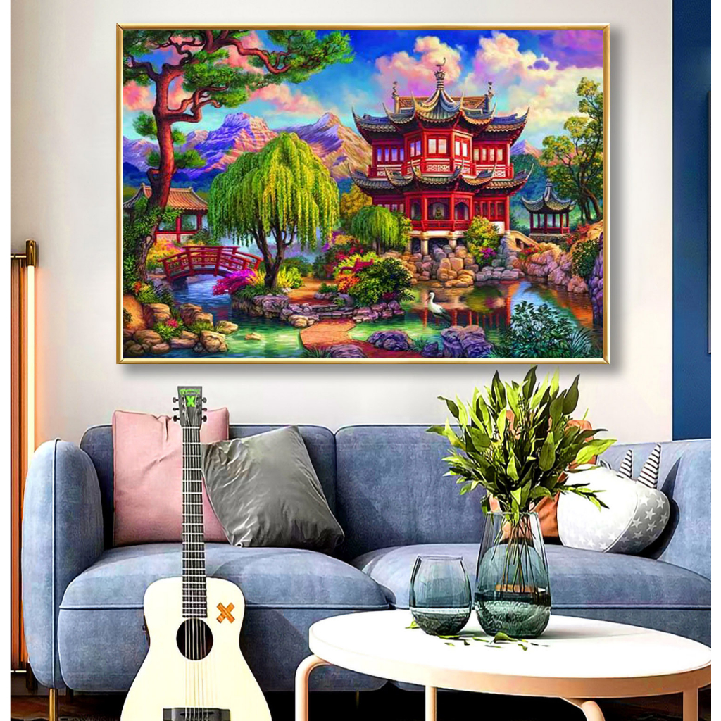 ภาพวาดปักปิด ภูมิทัศน์โบราณ 8Z036 ปัก 4 เกลียว 9CT ขนาด 100*75cm