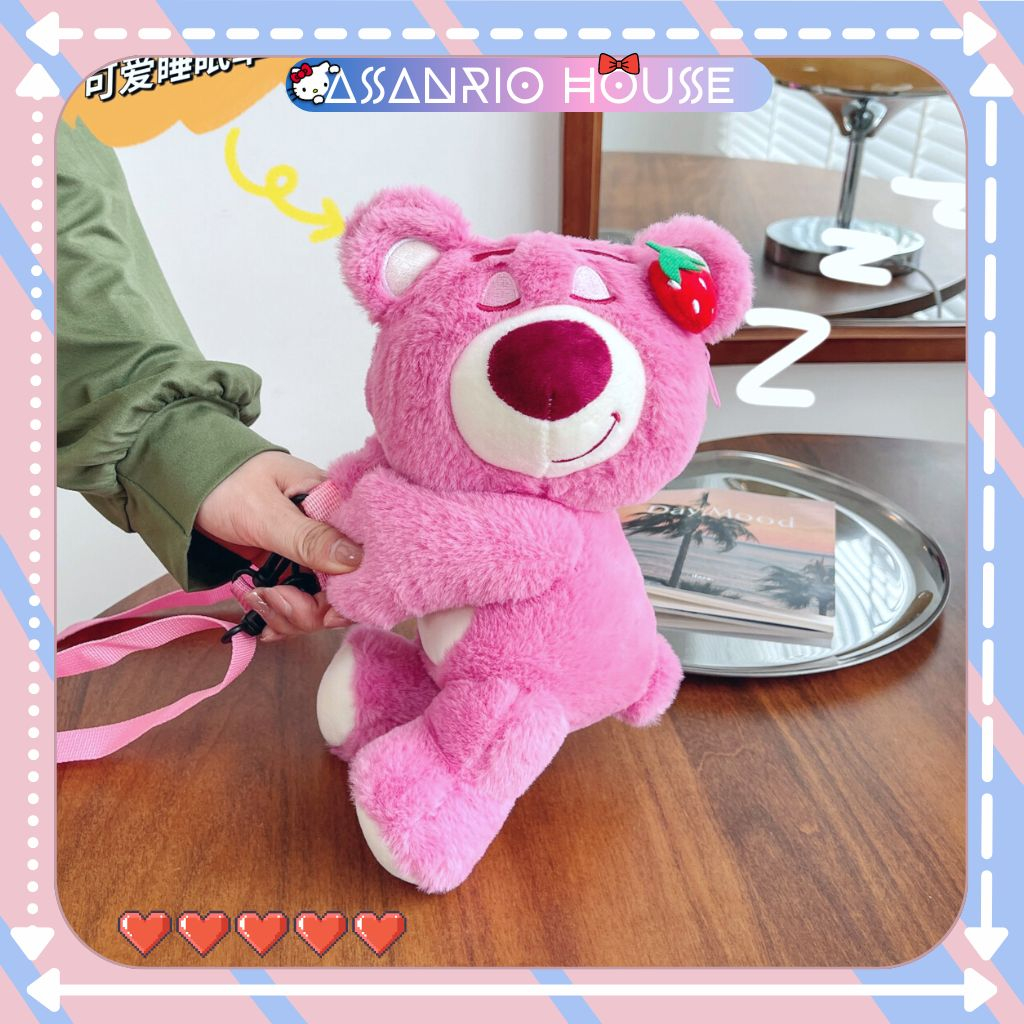 กระเป ๋ าหมีสตรอเบอร ์ รี ่ น ่ ารัก Strawberry Sleep Strawberry - ASANRIO HOUSE Teddy Bear Bag