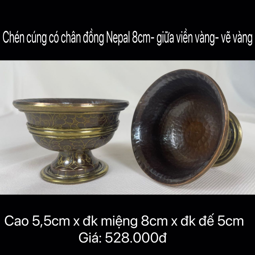 NEEPAL 8CM BRONZE FOOT OFFERING BOWL - GOLD FRAME - GOLD PAINTED
