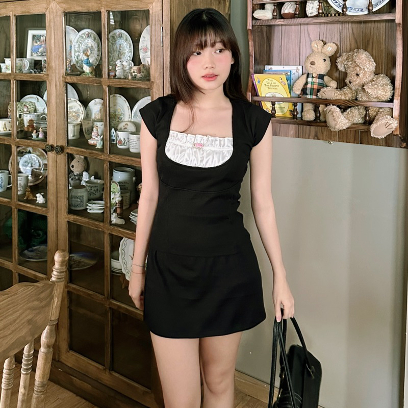 Lana set y2k coquette vintage Mania Cutie rib ชุดยางยืด