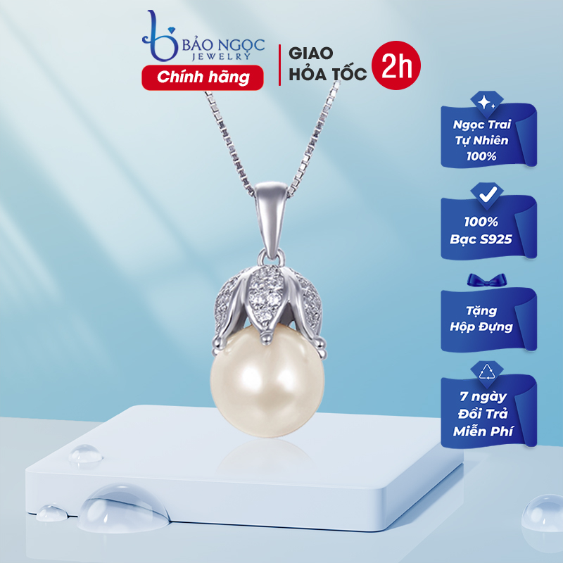 สร้อยคอมุกแท้ มุกวัฒนธรรมธรรมชาติ 9 มม. S925 ชุบเงินทองคําขาวคุณภาพสูง BNT622 - เครื่องประดับ Baoเงิ