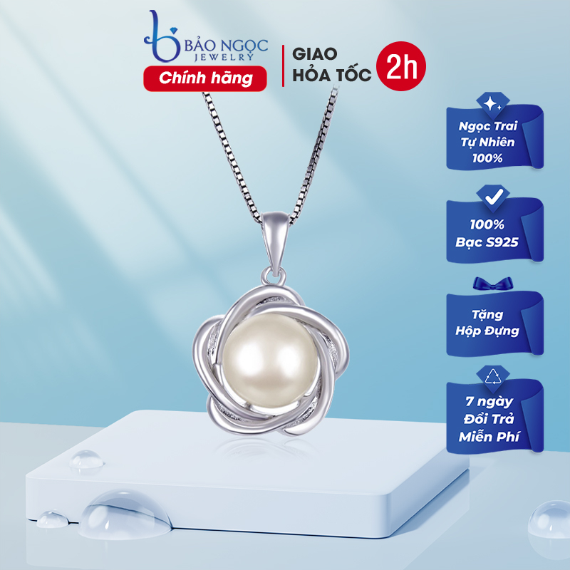 S925 สร้อยคอผู้หญิงเงินสเตอร์ลิงดอกไม้ฝังด้วยไข่มุกธรรมชาติที่เพาะเลี้ยง 9 มม. ชุบทองคําขาวหรูหรา BN