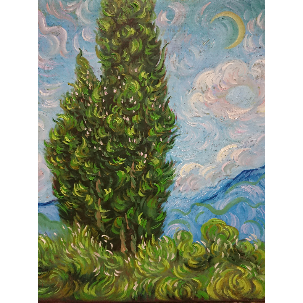 Cypress Tree 40x50 ซม. - ภาพวาดสีน้ํามันมือทาสี