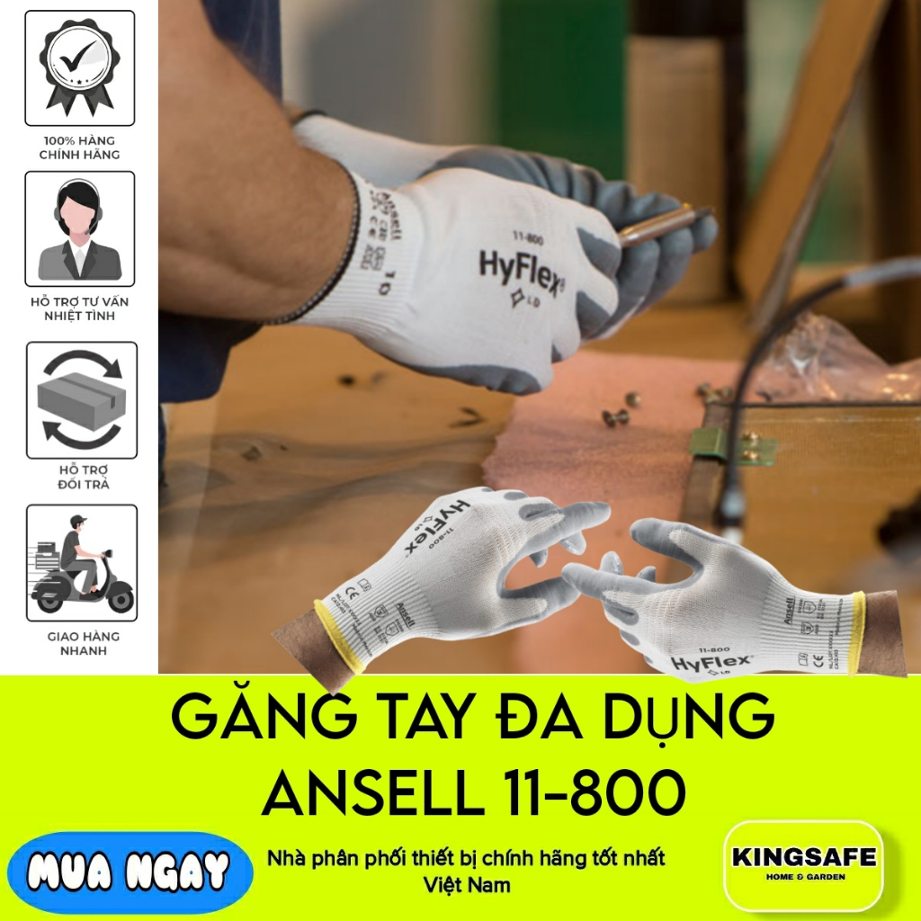 ถุงมือมัลติฟังก์ชั่นสําหรับ TECHNICALS, MECHANICAL, MACHINERY, COMPONENTS ANSELL HYFLEX 11-800 (1 PA