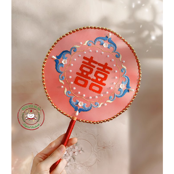 DIY YOURSELF EMBROIDERED TRADITIONAL WEDDING พัดลมมือถือทรงกลมสไตล์สําหรับตกแต่งงานแต่งงาน/อุปกรณ์ปร