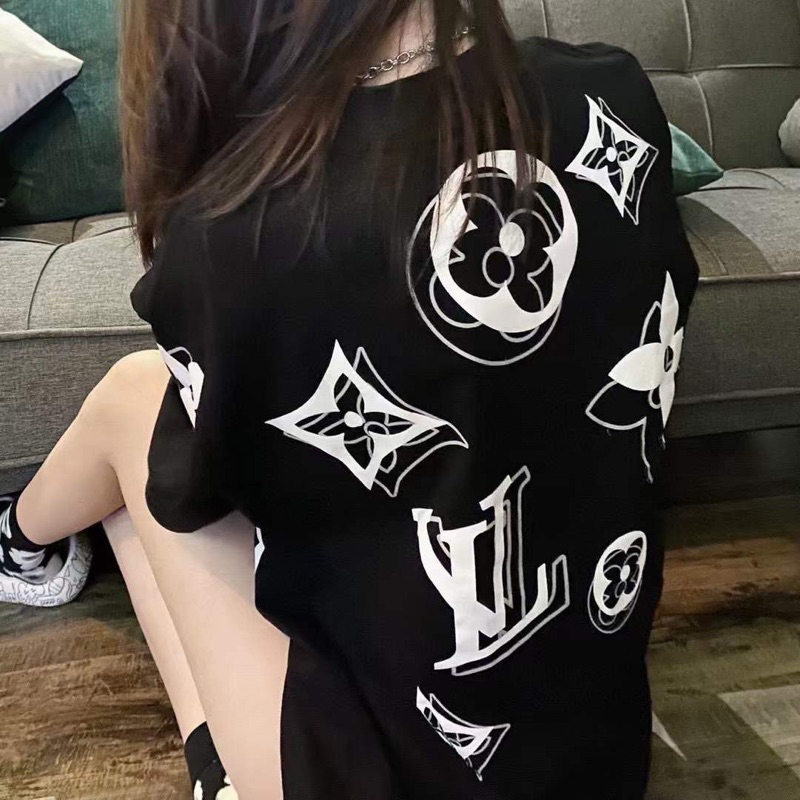 เสื้อยืด Lv Mixed Letters Heat พิมพ์ลาย Unisex Form cotton 100% - Full Tag
