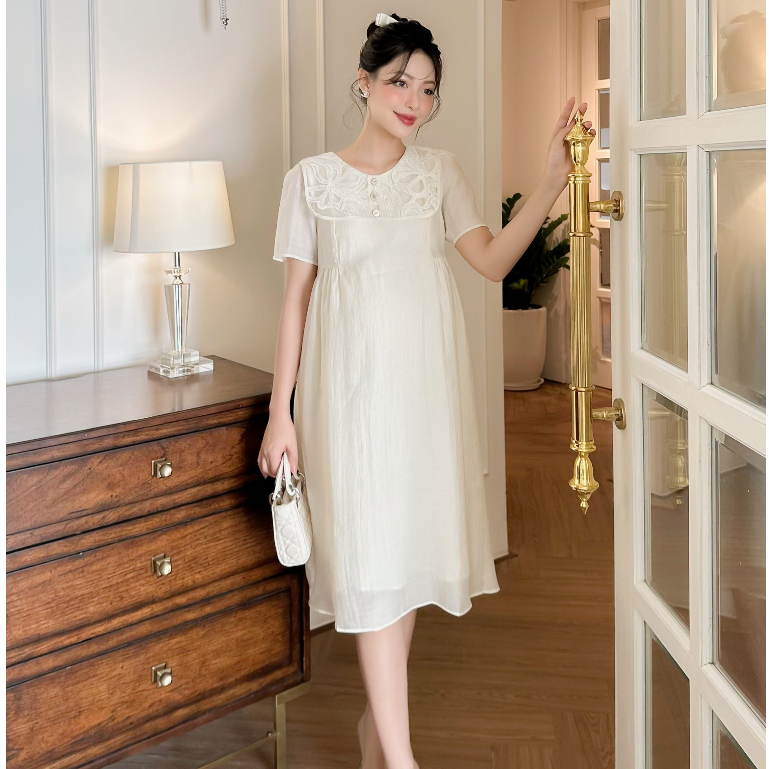 เมดิลา - ชุดคลุมท้องฤดูร้อนชุดเดรสผ้าไหมคอปกลูกไม้ชุดเดรสคลุมท้องปาร์ตี้ดีไซน์สําหรับสตรีมีครรภ์ที่จ