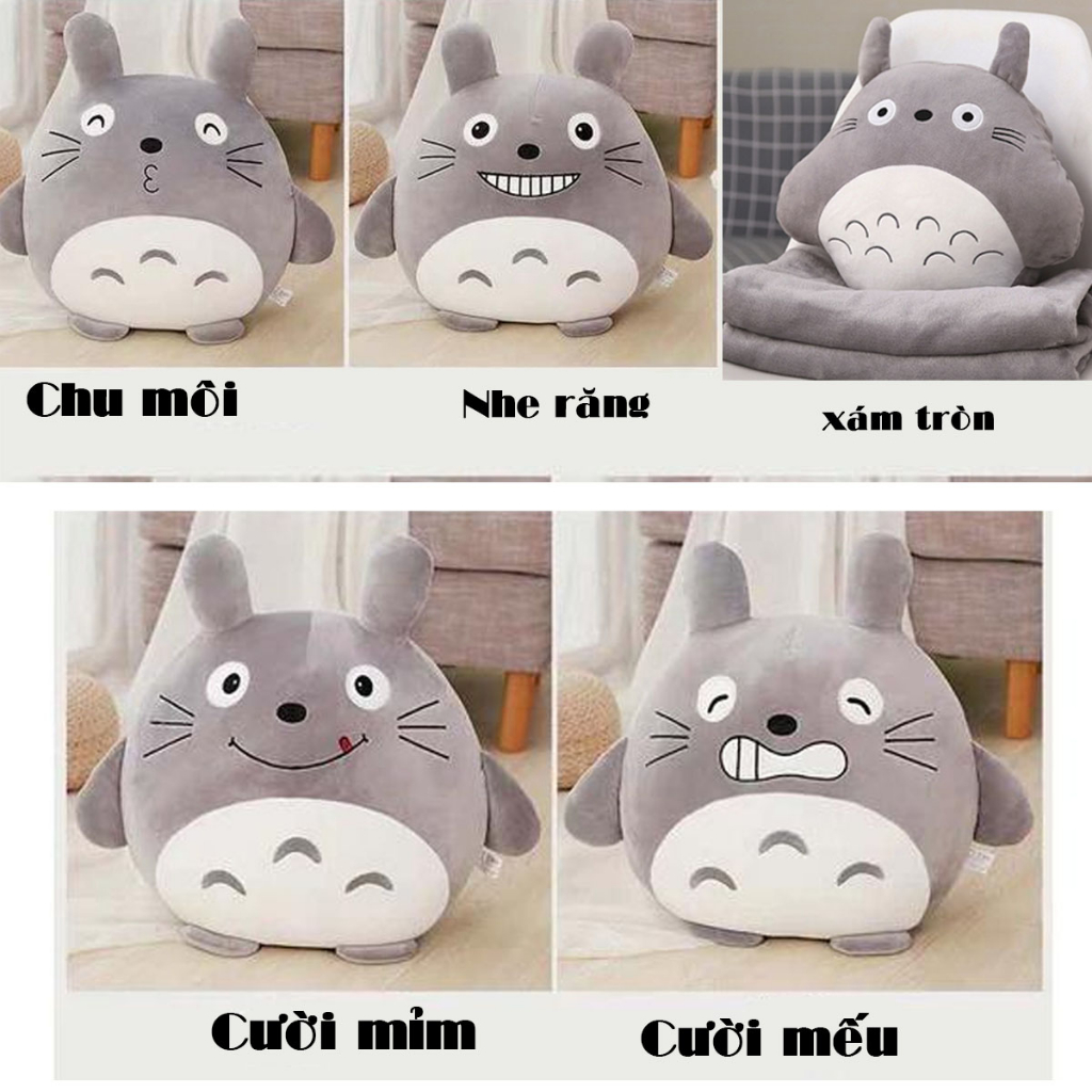 หมอนผ้าห่มสํานักงาน Totoro ANVIHOME พร้อมตุ๊กตาหมี Totoro สีเทาน่ารัก