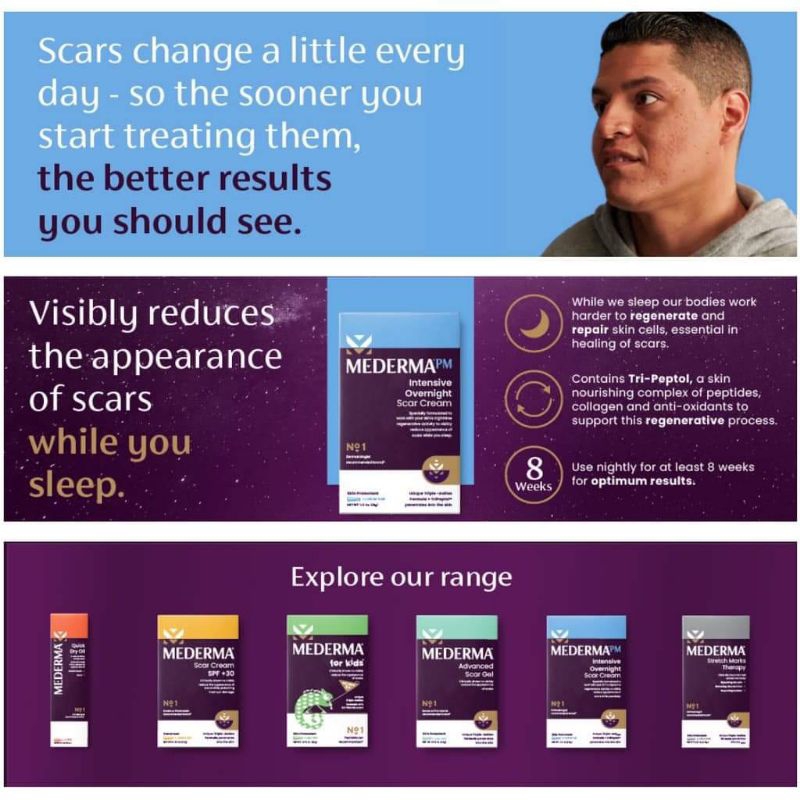 Mederma Advanced Scar Gel เพื่อปกปิดรอยแผลเป็น สิวดํา แผลเป็นแดง และป้องกันสิว