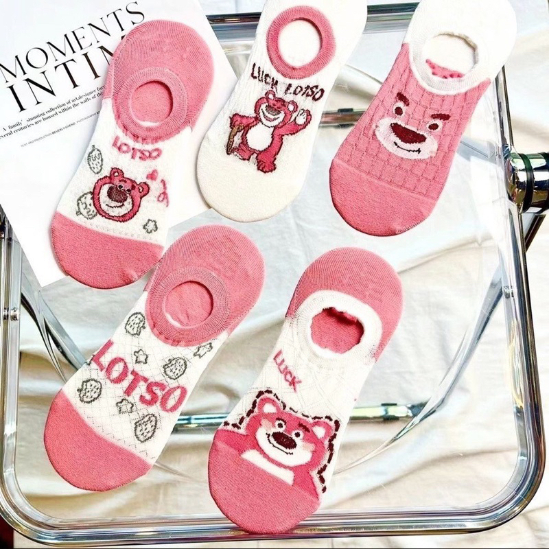 Mvp3258 ชุด 5 คู่คอสั้นน่ารัก losto สตรอเบอร์รี่หมีถุงเท้าขี้เกียจ