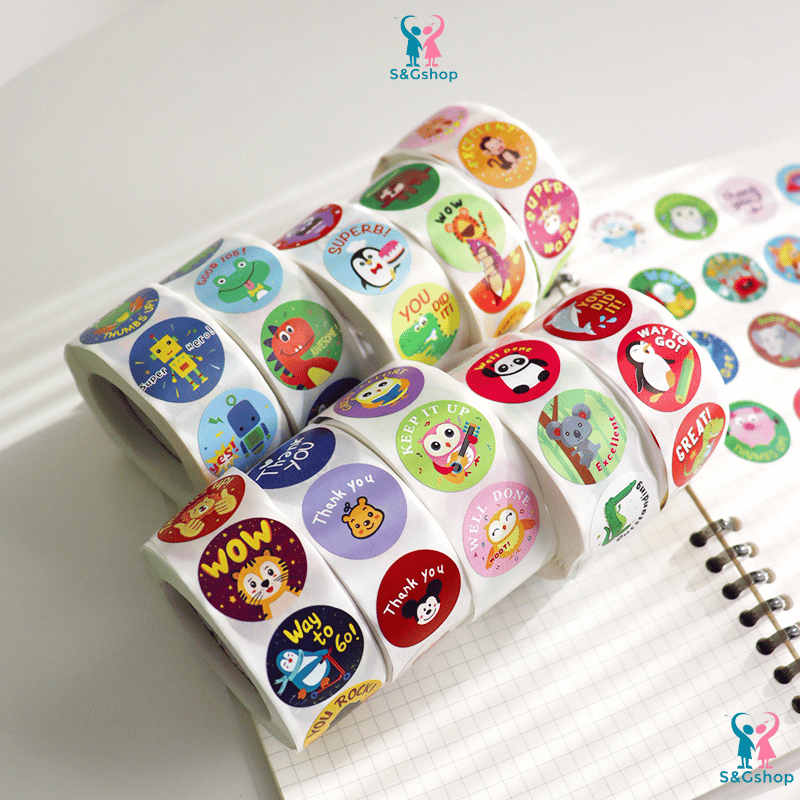 สติ๊กเกอร์แบบม้วน รวมสติ๊กเกอร์ 500 ดวง หลายภาพ ให้กําลังใจเรียนลูกน้อย