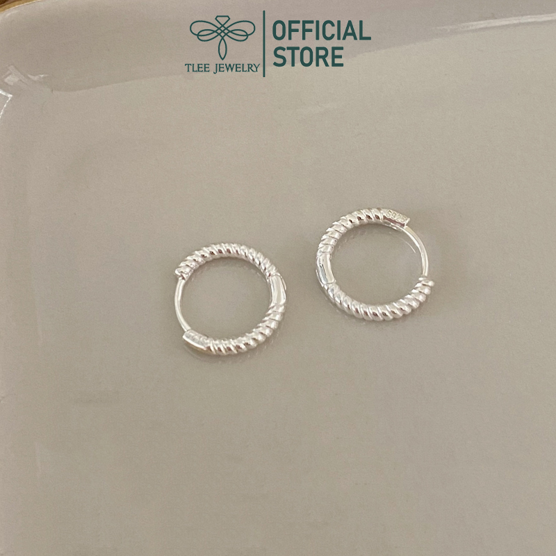 TLEE ต่างหูเงินผู้หญิง TLEE JEWELRY B0403 บุคลิกภาพต่างหูทรงกลมบิดหนา