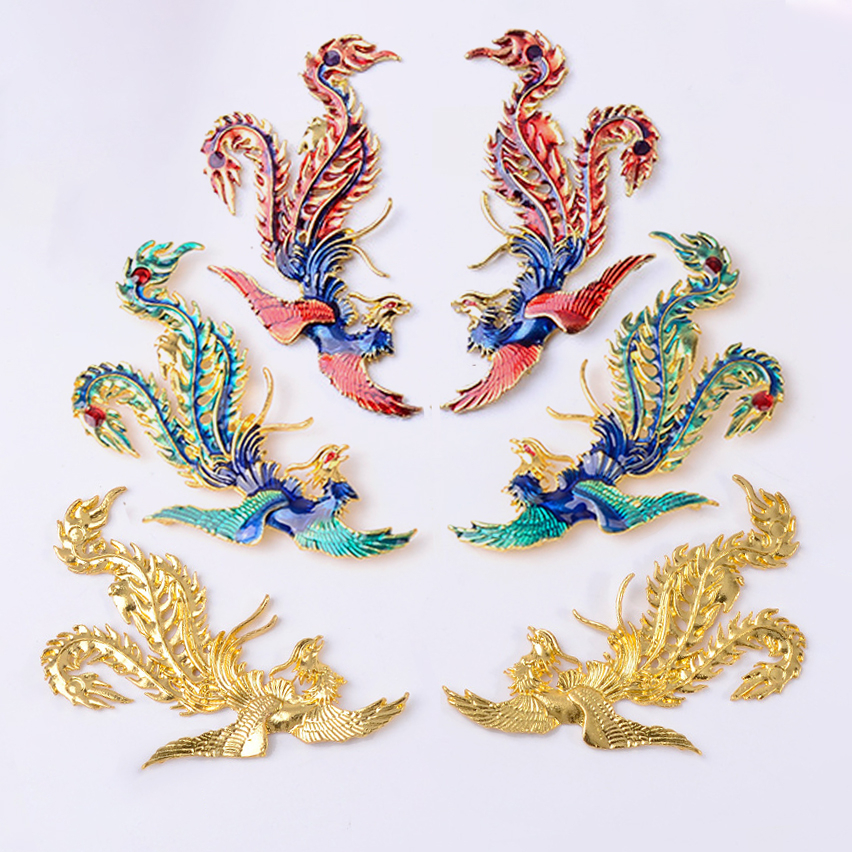 แผ่นหล่อ 1 คู่ กับ phoenix motifs วัตถุดิบสําหรับทําเข็มกลัด เครื่องประดับชุดคอสเพลย์โบราณ NL0065