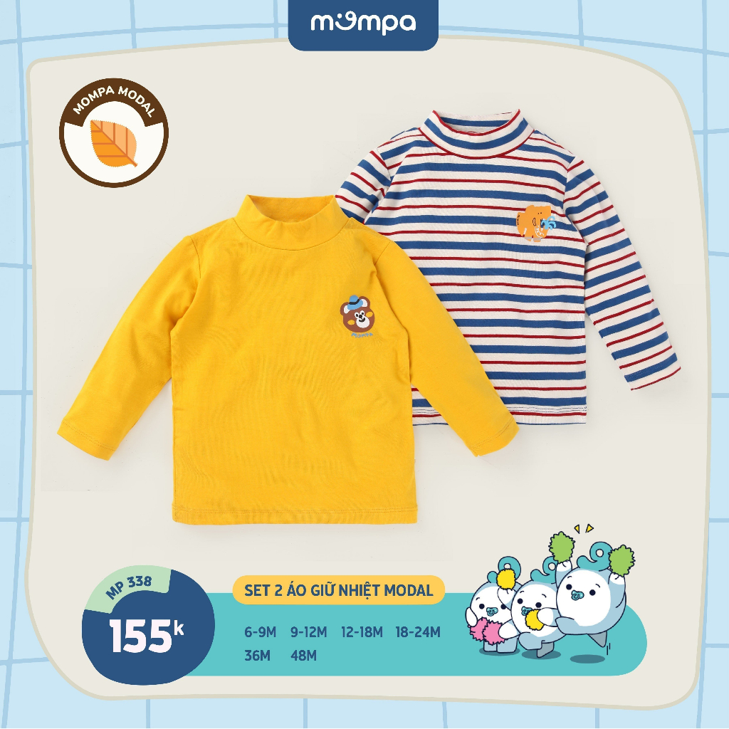 (12-48M) Set 2 ชิ้น Mompa MP338 เสื้อคอปกความร้อน modal 3 นิ้ว