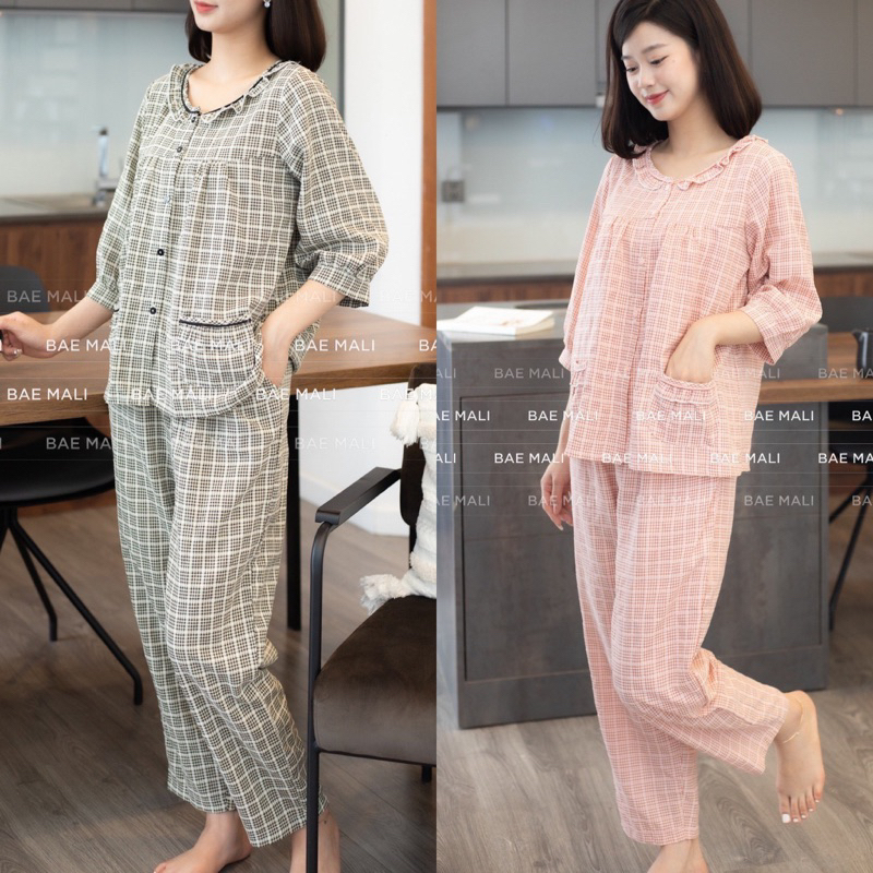 BAE MALI - เดรสบ้านลายทางคอปกระบาย SP347