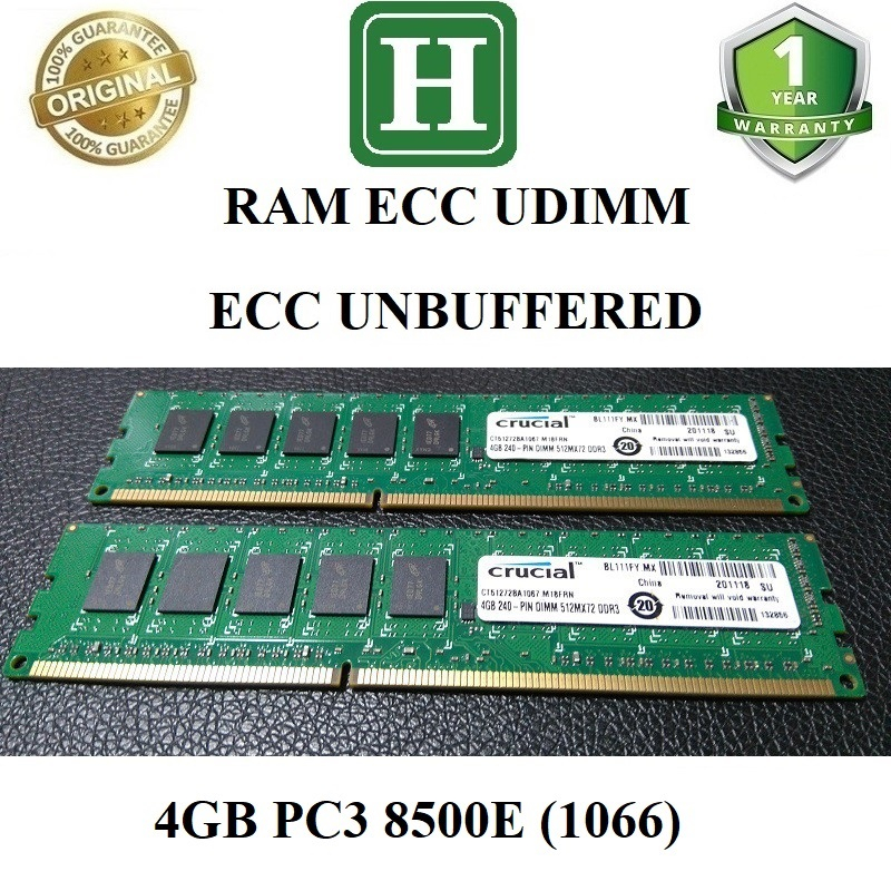 Ecc UDIMM / ECC Unbuffered 4GB DDR3 (PC3🚚 Ram bus 1066- 8500E ลบออก 1 ปี
