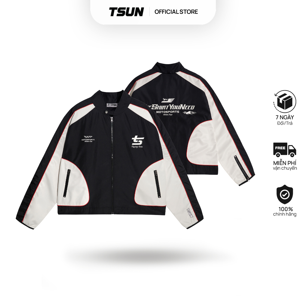 Tsun Racing Jacket - สีดํา - [UNISEX ] - ผ ้ าร ่ มชูชีพ 2 ชั ้ น - รายละเอียดงานปัก