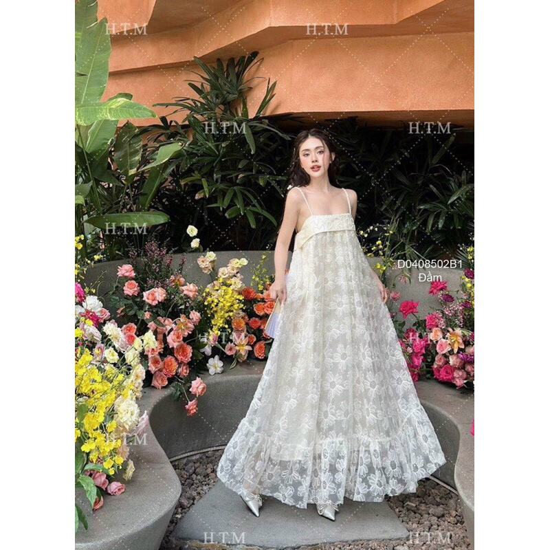 เดรสยาวเกาะอกลายดอกไม้ [thouse]