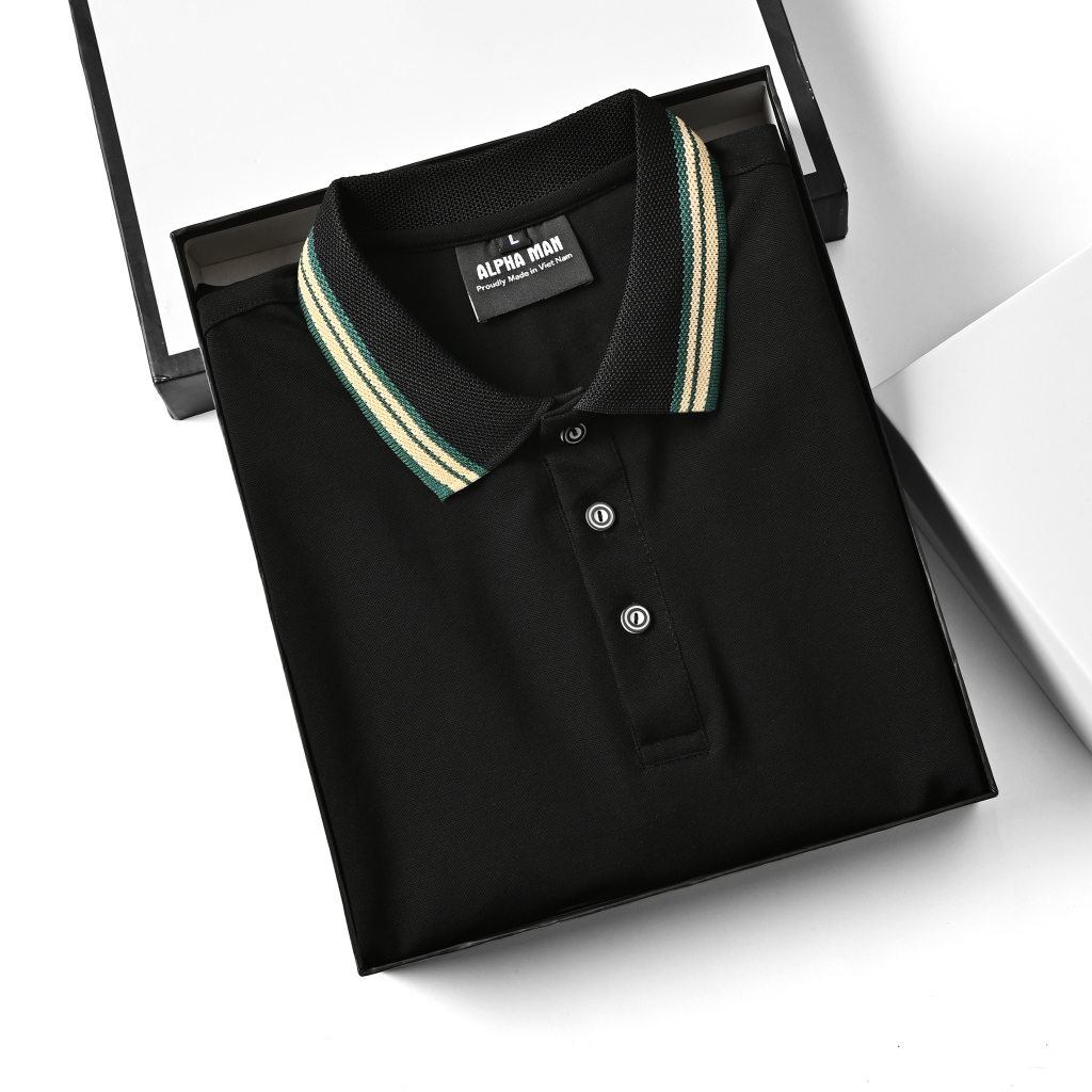 เสื้อโปโลผู้ชายคอปก UBV BLACK & WHITE CSC ผ้าคอตตอนจระเข้ ชาย เรียบหรู หรูหรา - ALPHA MAN