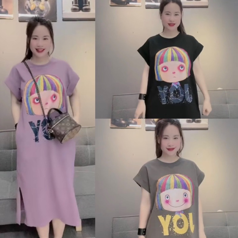 ความสุข ชุดเดรสผ้าฝ้ายสําหรับเด็กผู้หญิงชุดเดรสเสื้อยืดตัวยาวพิมพ์ลายทรงหลวมแฟชั่นหลากสี