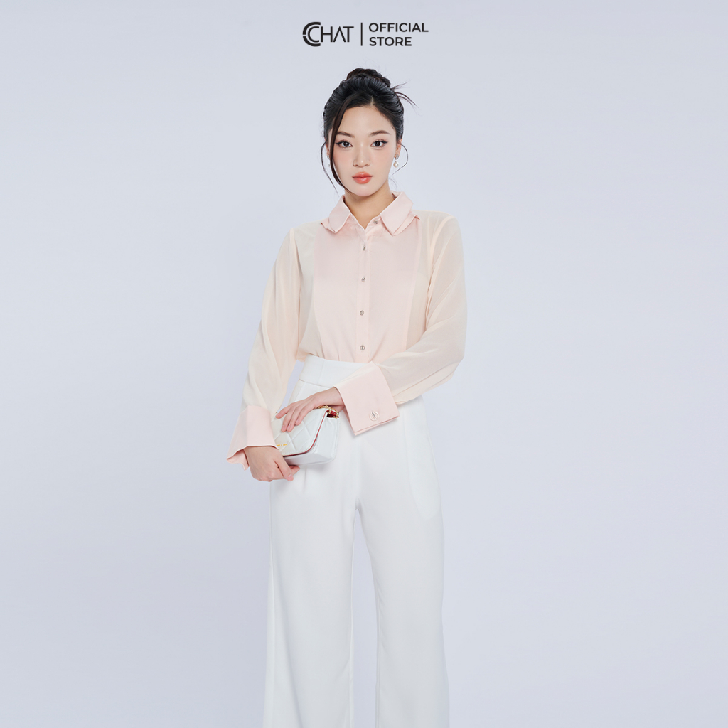 เสื้อเชิ้ตผู้หญิงคอปกตรงผ้าชีฟองไหลคุณภาพสูง 53FDV8019ST
